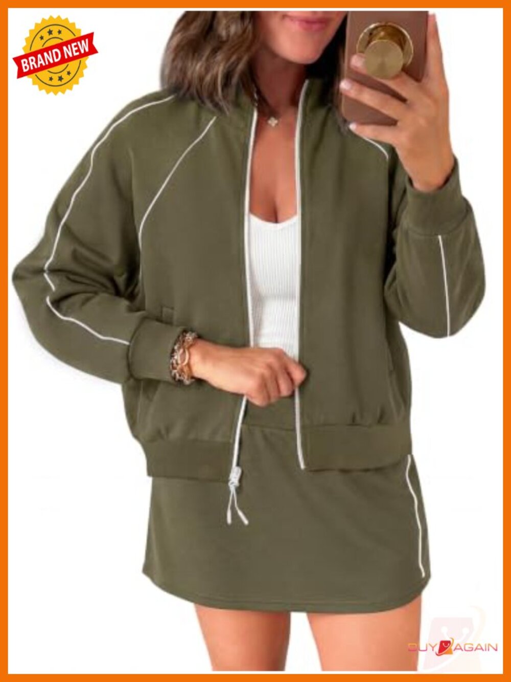 2 Piece Zip Up Cropped Jacket Skort Workout Set